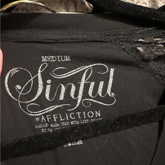 Sinful ๐ ๐ค Tee with lace on shoulders. M - Picture 3 of 3